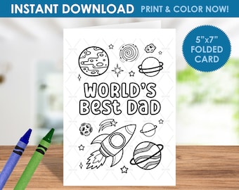 Dad Coloring Card - INSTANT DOWNLOAD - Printable Birthday Card for Dad Daddy - Father's Day Coloring Colouring Greeting Card from Kid Kids