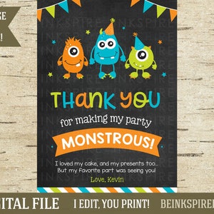 Personalisierte Monster Geburtstagsparty Dankeschön Karte Tag Einladung, Monster Party, Monster Bash Birthday, printable, KEVIN, DIGITAL FILE