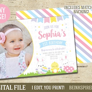 Invito alla festa di compleanno del coniglietto - FILE DIGITALE stampabile - Invito fotografico di compleanno di Pasqua personalizzato - Qualsiasi età! Aggiungere una foto!