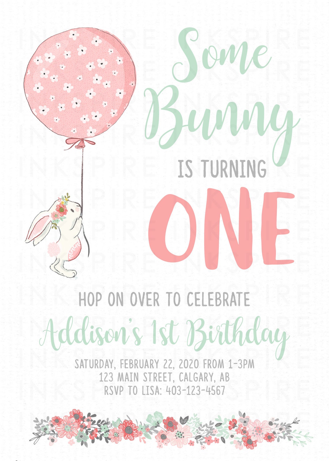 Editable Bunny Birthday Invitation Printable DIGITAL FILE | Etsy