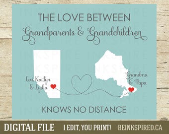 Long Distance Gift for Grandparents - Printable DIGITAL FILE - Christmas Gift from Grandkids - Personalized Map With Names