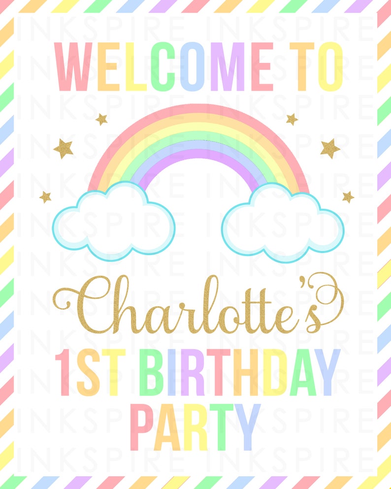 Rainbow Welcome Sign Printable DIGITAL FILE Personalized Rainbow Birthday Party Door Sign Change Child's Name & Age image 4