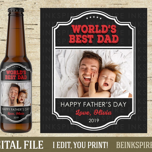 Personalized Father's Day Beer Label - DIGITAL FILE - Printable Photo Beer Label - 4 Sayings to Choose From! Change Photo & Message!