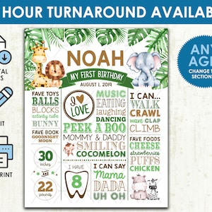 Safari Birthday Milestone Poster - Printable DIGITAL FILE - Gold Jungle Animals Wild One Birthday Party Chalkboard Poster Sign - Any Age!