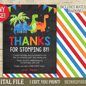 Cartão de agradecimentos de dinossauro - ARQUIVO DIGITAL - Cartão de agradecimentos de aniversário personalizado de Dino - Adicione uma foto! Outras cores disponíveis!