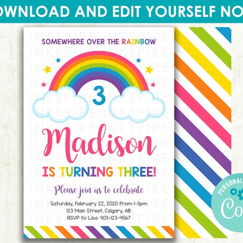 Rainbow Birthday Invitation Rainbow Invite Rainbow Party - Etsy