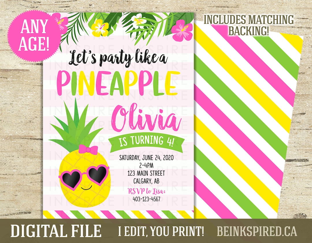Pineapple Birthday Invitation - Printable DIGITAL FILE - Girls Let's ...