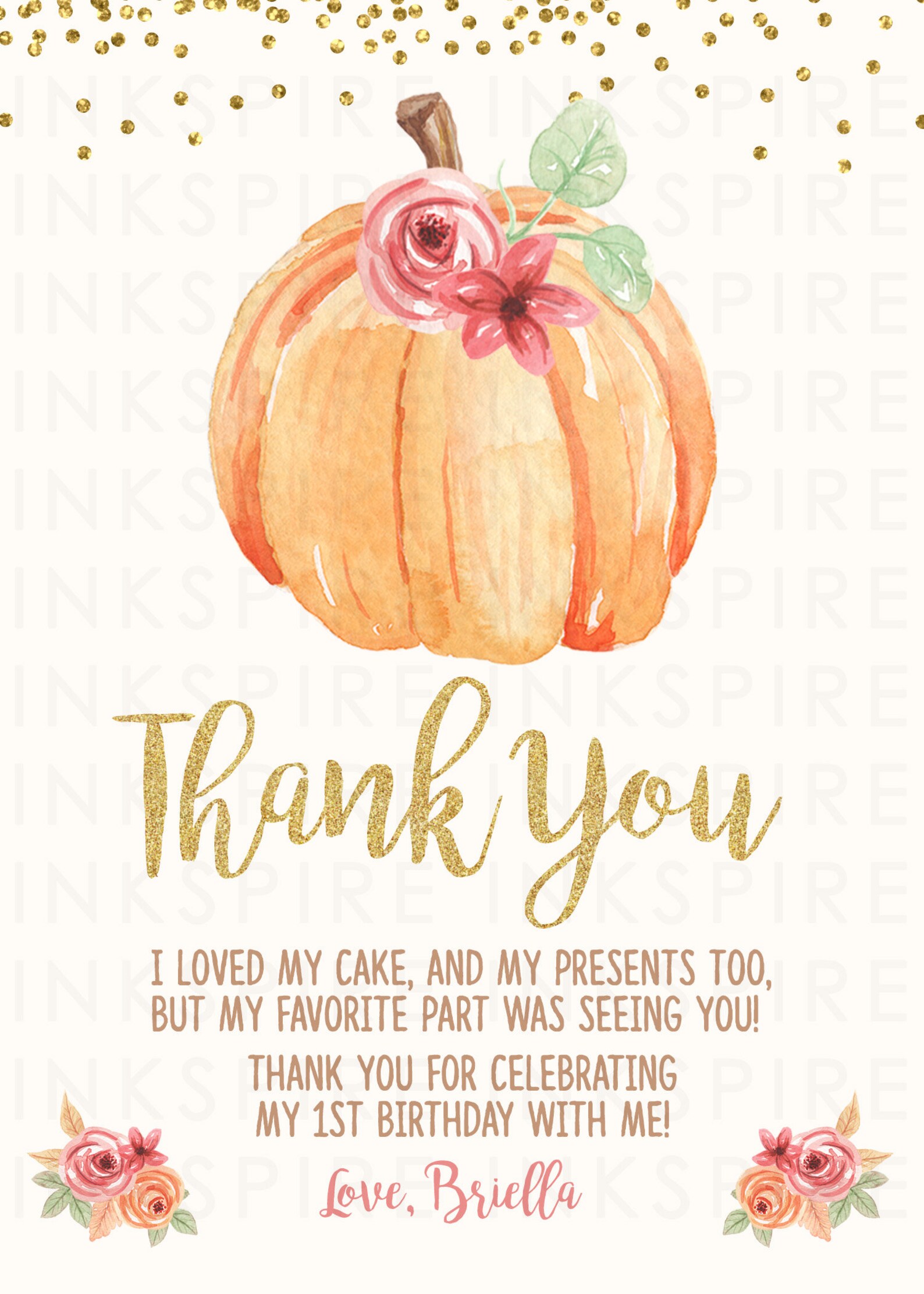 Personalized Pumpkin Thank You Card - Printable DIGITAL FILE ...