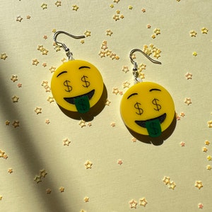 Money Smiley Face Emoji Layered Acrylic Dangle Earrings