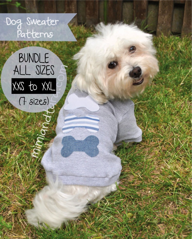 Dog Sweater Pattern Bundle All Sizes, Dog Clothes, Dog Clothes Pattern, Sewing Pattern, Tshirt For Dog, Dog Sweaters image 1