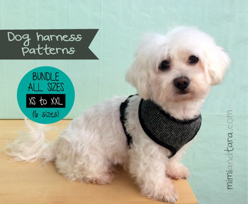 Dog Harness Pattern Bundle All Sizes, Vest Harness, Dog Vest, Sewing Pattern, Dog Clothes patterns, Dog Harness image 1