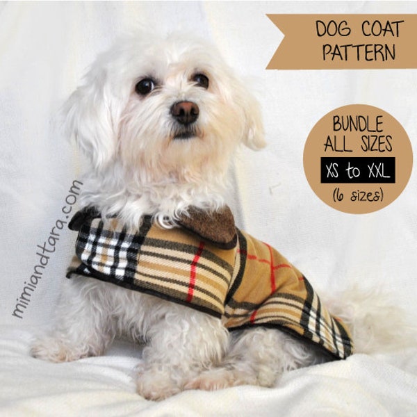 Dog Coat Pattern Bundle All Sizes, Sewing Pattern, Dog Clothes Pattern, Dog Coat, Dog Raincoat