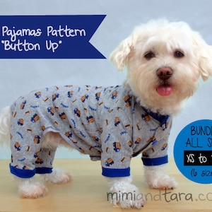 Dog Pajamas Pattern BUNDLE ALL SIZES "button up", Sewing Pattern, Dog Clothes Pattern