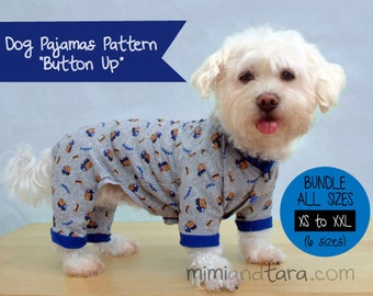 Dog Pajamas Pattern BUNDLE ALL SIZES "button up", Sewing Pattern, Dog Clothes Pattern