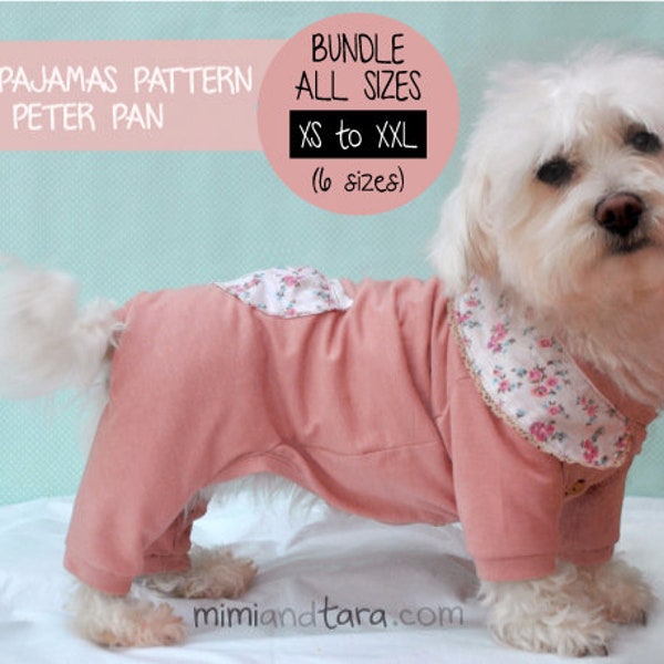 Dog Pajamas Pattern - BUNDLE ALL SIZES "Peter Pan", Dog clothes, Dog Clothes Pattern, Sewing Pattern