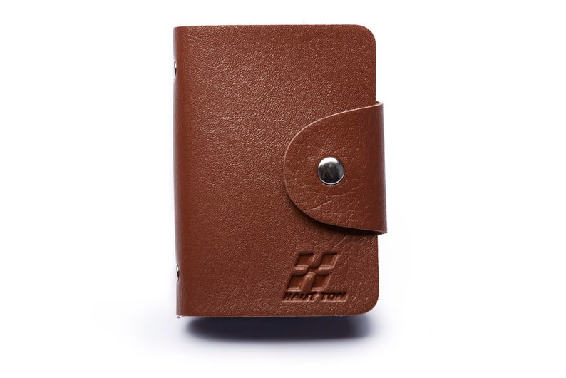 Hautton Leather Tan 24 Credit Card Wallet Pouch Stud Fasten Etsy UK