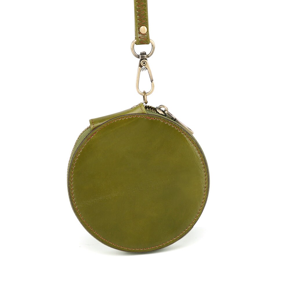 Leather Round Coin Purse With Wrist Strap Round Wallet Blue Etsy UK