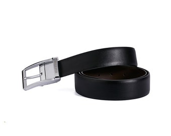 Hagora Men 35 mm Genuine Oil-Tanned Leather Stitched Edges Silver Buckle Belt