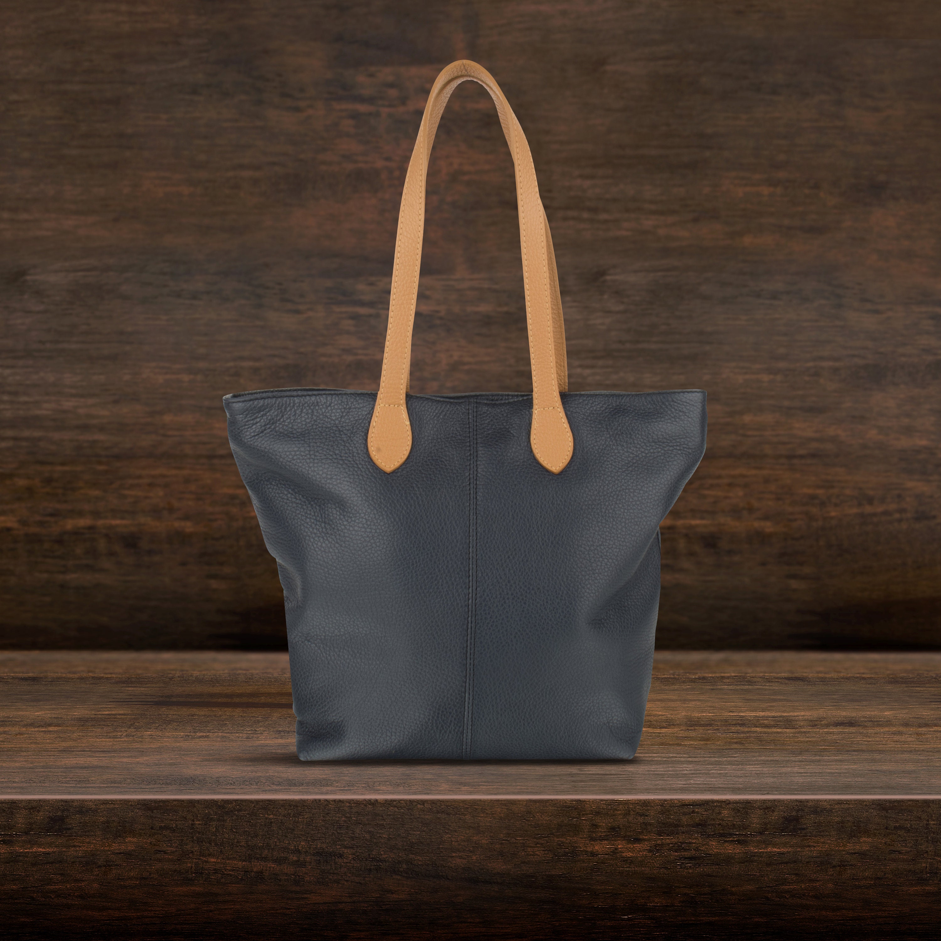Woodland Leather Navy Tote Shopping Bag 14.5 Central Zip Etsy
