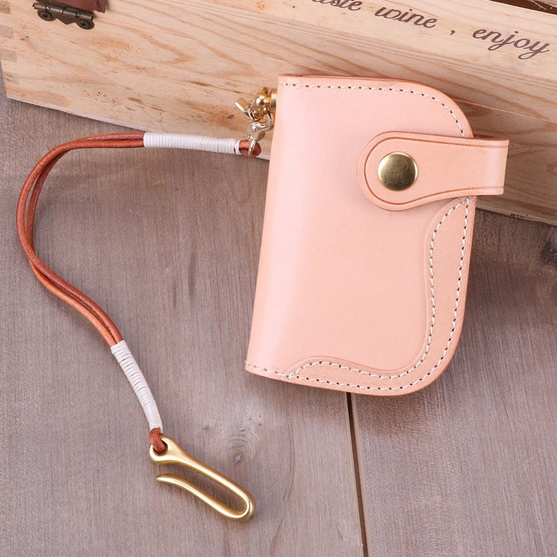 Women's Leather Keychain and Card Holder Wallet Pink Etsy