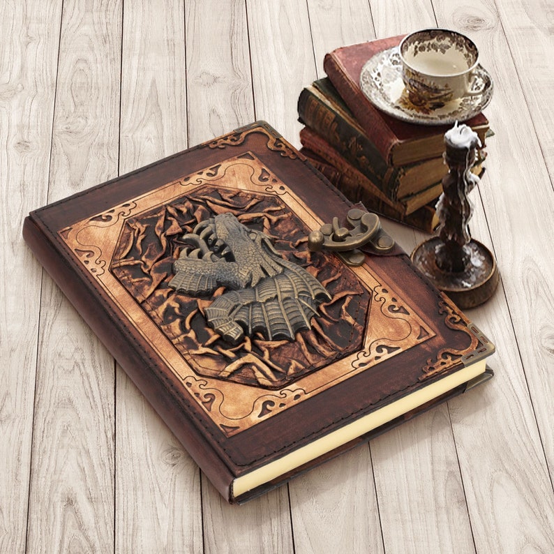 Genuine leatherbound dragon journal notebook by Woodland Etsy