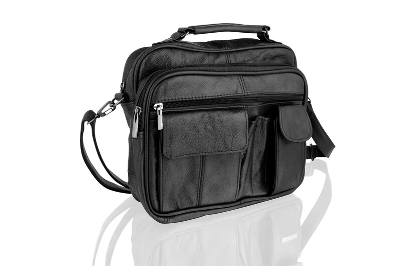 Leather Multi Pocket Medium Size Travel Bag Top Carry Handle Etsy UK