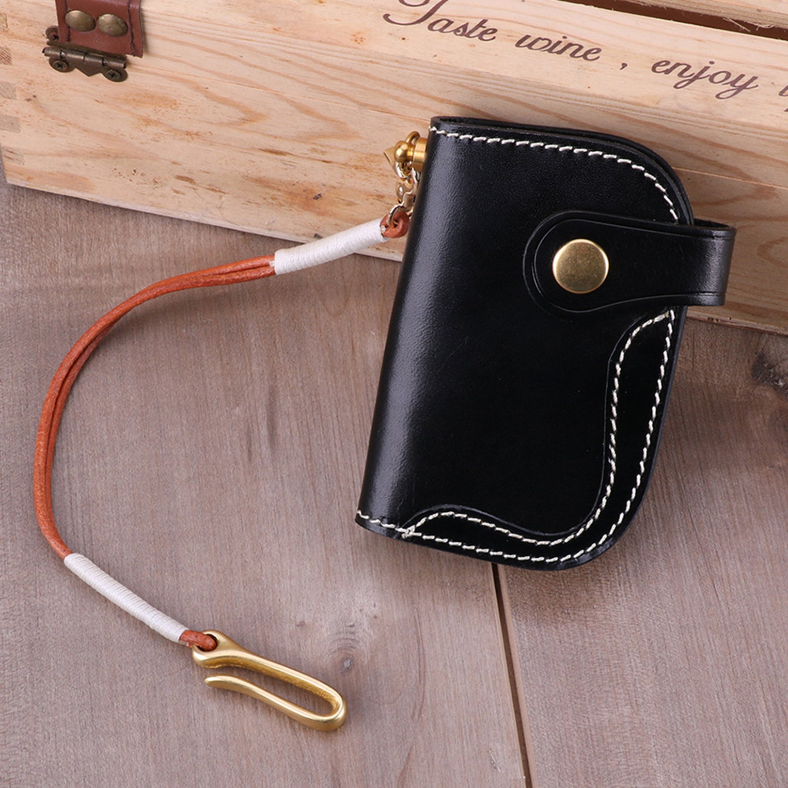 Unisex Leather Keychain and Card Holder Wallet Black Etsy