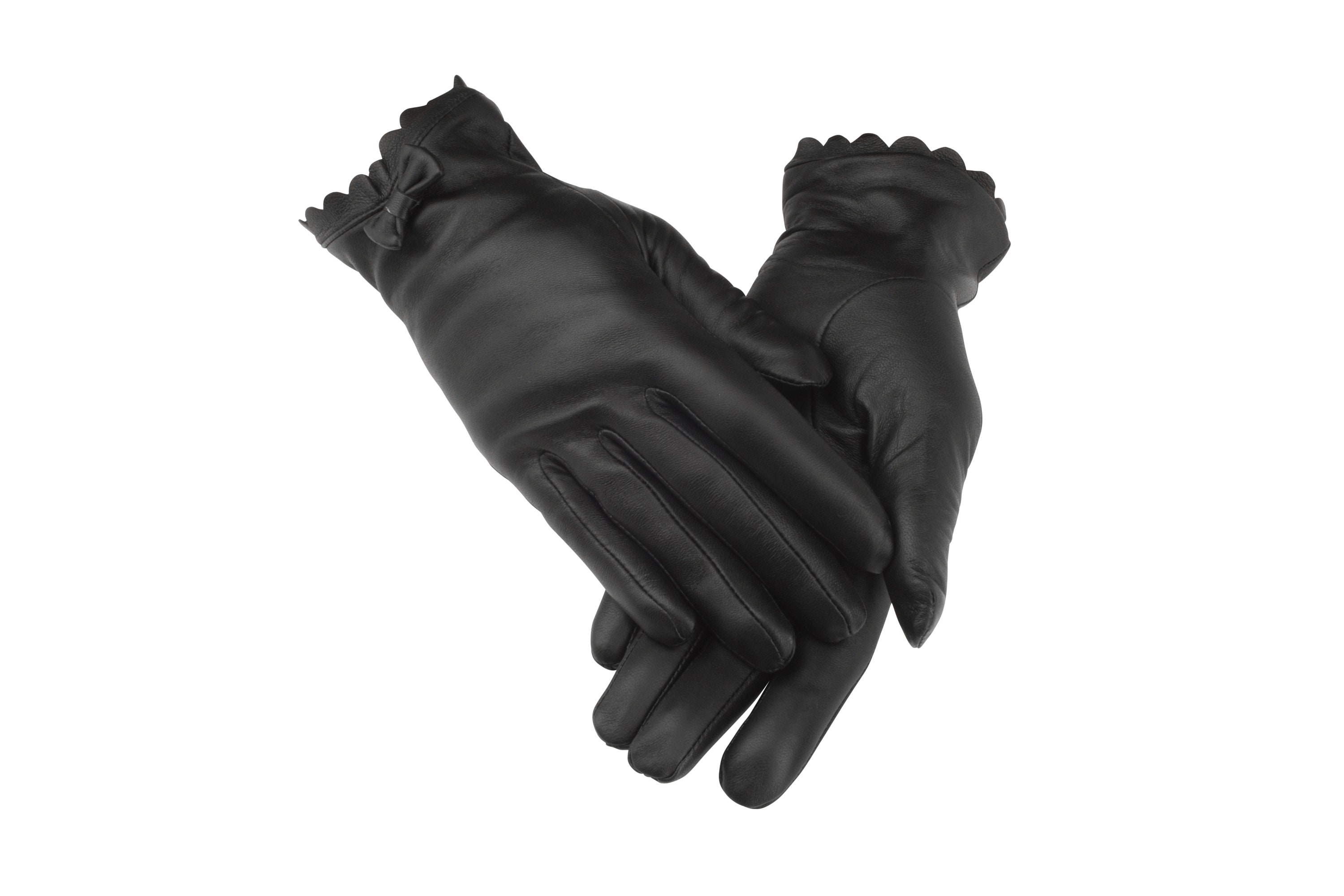 Ladies Black Bow Tie Leather Gloves Etsy