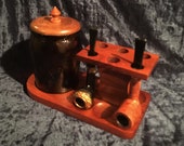 Antique Ultra Nice 6 Pipe Stand With Amber Glass Tobacco Cigar Humidor And Rare Pointed Lid