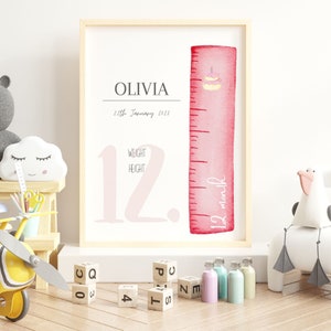 Babygroeimeter, 12 maanden afdrukbaar, voor of babymeisje of babyjongen, maandelijkse mijlpalen, ideaal voor babyfoto's