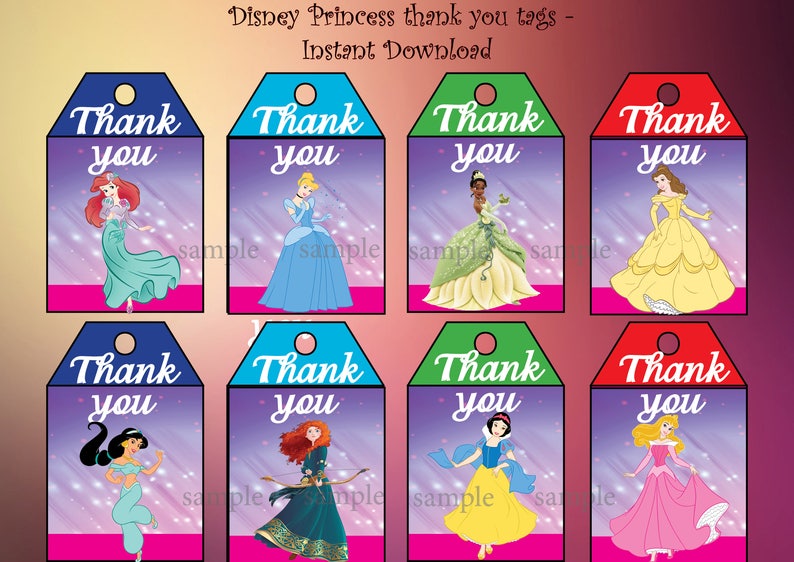 Instant download disney s princesses thank you tags etsy