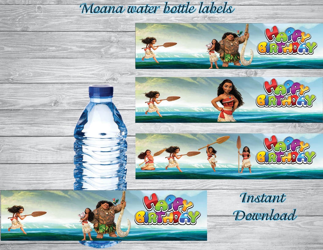 printable moana water bottle labels moana party birthday