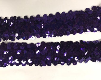 Clearance Sale.  Stretch Sequins Plum Trim-One Inch Wide/3 rows of sequins-price per 6 yards-costume trim/hair accessory/craft trim