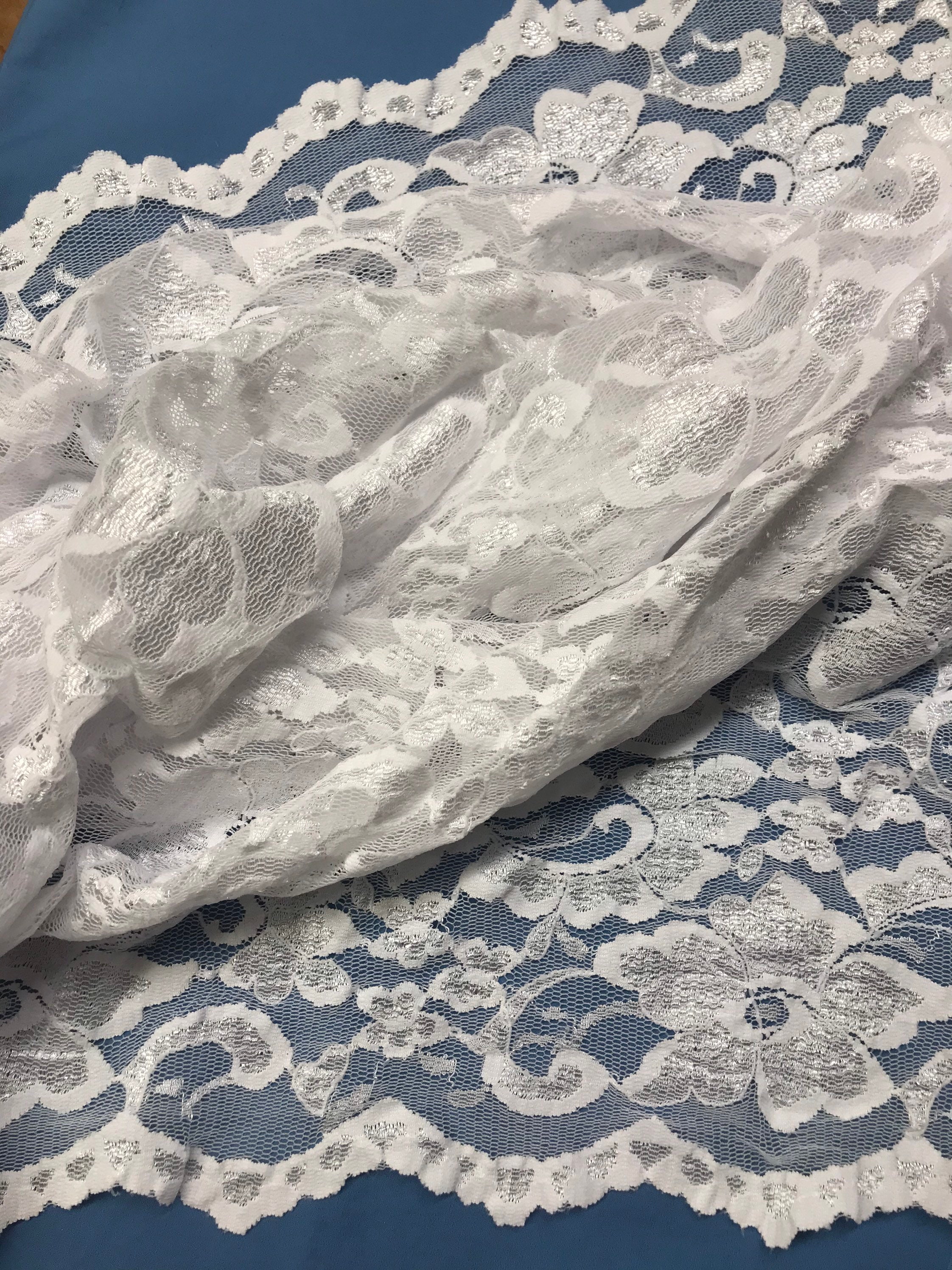 White Floral Stretch Lace Fabric With Scalloped Edges Great - Etsy