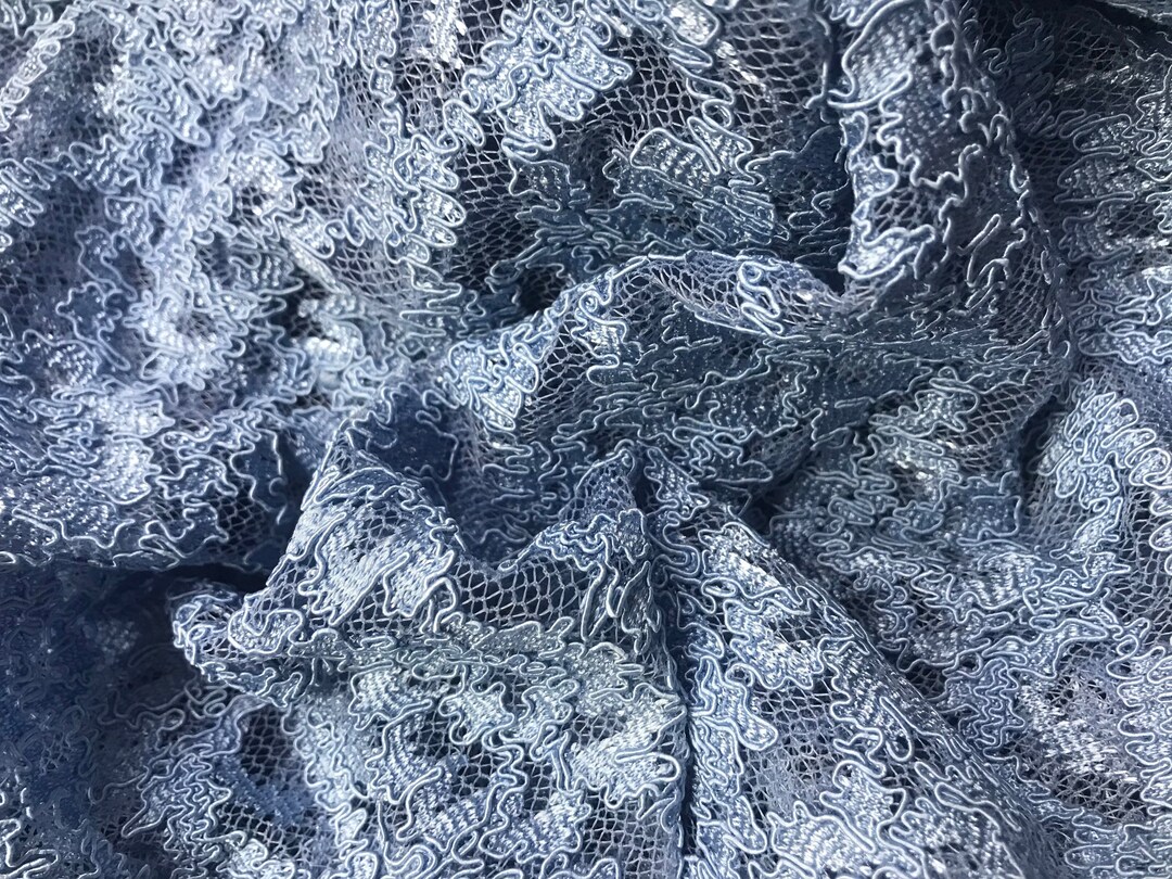 Light Blue Floral Abstract Stretch Lace Fabric for Evening Wear