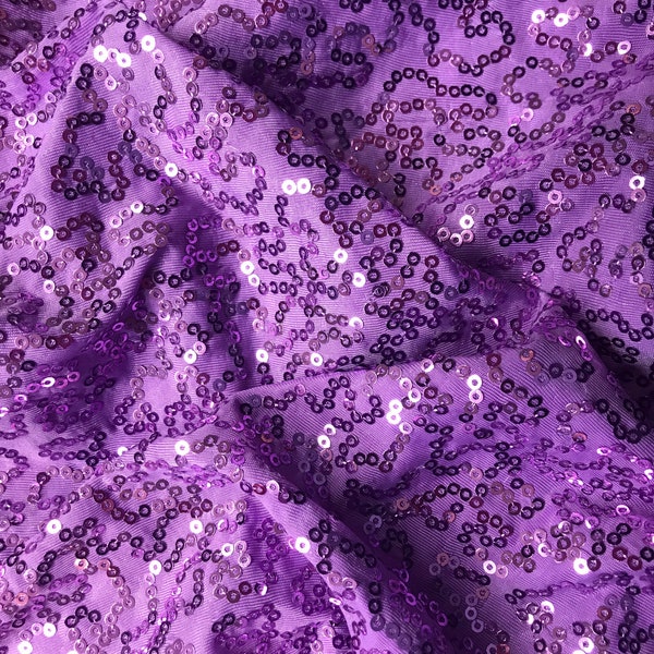 Clearance Sale.  Lavender Zsa Zsa Sequin 2 Way Stretch Spandex Fabric Sold By The Yard for Dancewear, Prom Dress, Special Occasion Dress