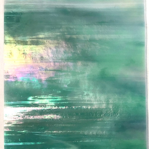 Hoja - IRIDIZED Lt AQUA & WHITE Bluegreen Stained Glass N11