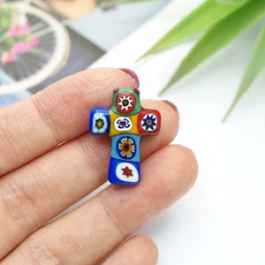 Small Cross Millefiori Pendant for craft project by Murano Glass Venetian Glass Mosaic Pendant (B Grade)