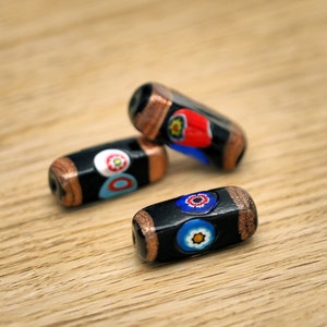 3 Vintage Aventurine Millefiori Beads made by Murano Glass in Rectangle and Black Beads for beading craft DIY project