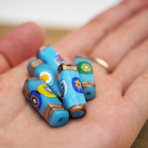 5pcs Vintage Blue Millefiori beads with Aventurine Murano Glass Beads in Rectangle Beads for beading craft jewelry losses beads