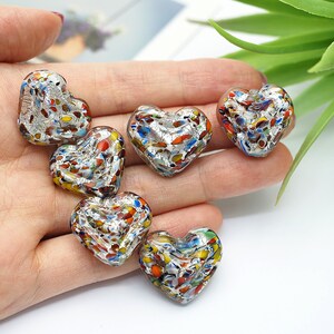 Silver Millefiori Beads Double Heart Murano Glass Bead in Multicolor Venetian Bead Klimt Style Bead for Craft Jewelry
