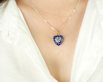 Pendentif Cœur Millefiori En Verre De Murano Original - Pièce Unique Bijou Femme