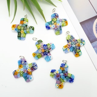 GlassOfVenice Pendente Croce Millefiori Multicolor – Autentico Vetro Di Murano Fatto A Mano