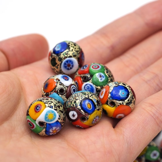 White Gold Beads 14mm Round Ball Murano Glass Bead in Multicolor Venetian  Bead Klimt Style Bead for Craft Jewelry 