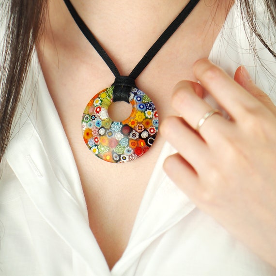 Floral Large Round Donut Pendant for Craft Project by Murano Glass