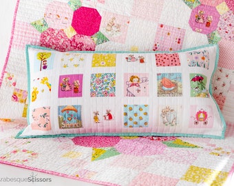 Patchwork Quilted Easy Beginner Peekaboo Patch Pillow Pdf Pattern Nursery Pillow Arabesque Scissors