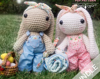 Wynne the Bunny Amigurumi Pattern Bundle and Picnic Set Imaginative Play Dolls Clothes