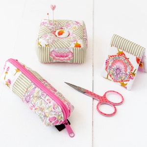 Mini Zipper Pouch  Needlebook and Granny Pincushion Sewing Notions Travel Set