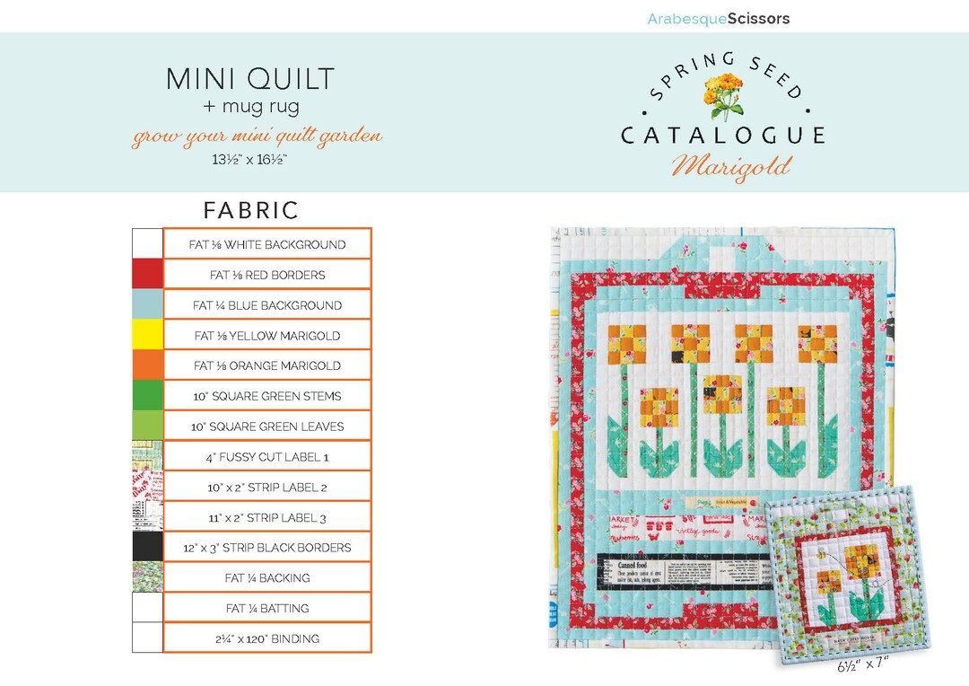 Mini Quilt Flower Spring Seed Catalogue Marigold Mug Rug Pdf Pattern - Etsy