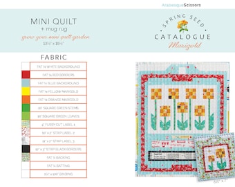 Mini Quilt Flower Spring Seed Catalogue Marigold Mug Rug Pdf Pattern